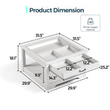 LINSY HOME Coffee Table, 31.5" Square Coffee Table with Glass Tabletop, Open Display Area and Storage Drawer, Modern Farmhouse Center Table for Living Room, White LINSY HOME