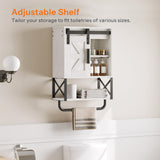 HOOBRO Medicine Cabinet, Farmhouse Bathroom Wall Cabinet with Sliding Barn Door, Adjustable Shelf and Towel Bar, Wall Mounted Storage Cabinet Over The Toilet for Bathroom, Kitchen, Bedroom, White HOOBRO