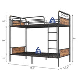Jocoevol Metal Bunk Bed Twin Over Twin, Industrial Bunkbeds Heavy Duty Bed with Safety Guard Rails and Space-Saving Design, Steel Bed for School, Bedroom (Vintage Brown) Jocoevol