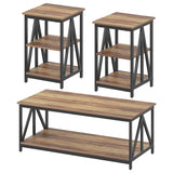 Bigbiglife Living Room Coffee Table Set of 3, Industrial Triangular-Design Coffee Table and 2 End Side Tables, 3 Piece Living Room Table Set with Large Storage for Apartment Home (Rustic Brown) Bigbiglife