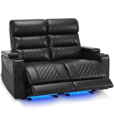 MCombo 55.1'' Power Loveseat Recliner for Adults, Home Theater Seating with Power Headrest, FSC Certified, USB & Type C Ports, Armrest Storage & LED Light HTS470 (Black, Loveseat) MCombo