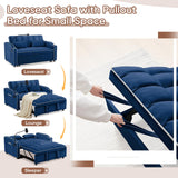 Sleeper Sofa Couch Bed with USB & Type C Port, Modern 3-in-1 Convertible Velvet Pull Out Loveseat Futon Sofa w/Phone Holder/Cup Holder for Living Room Apartment, Adjustable Backrest, Blue Antetek