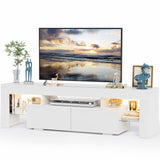 JUMMICO TV Stand, Modern Lighting TV Cabinet Entertainment Center Media and Open Shelf, TV Console Table with 1 Drawer and Remote Control, 20 Color LED Lights up to 70 Inch TV (White) JUMMICO