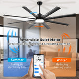 72 lnch lndustrial Smart Celing Fan with Light and Remote Control via WIFI Alexa,Large Celing Fan with 8 Black Aluminum Blades,6 Speed Noiseless DC Motor,Indoor Outdoor Ceiling Fans for Patio Garage Minislak