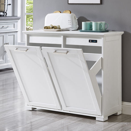 OLD CAPTAIN Double Tilt Out Trash Cabinet, Wooden Kitchen Garbage Can Free Standing Holder (White)… OLD CAPTAIN