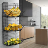 Sorbus Hanging Fruit Basket Wall Mounted Wire Metal Bins - 3 Tier Storage Basket Organizer for Kitchen Storage, Great for Produce Fruits & Vegetables, Potato Onion Storage Bathroom Tower (Black) Sorbus