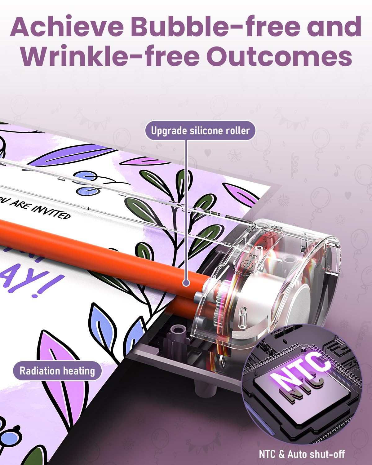 Office Presentation Laminator Machine 11x17 with Laminating Sheet A3/A4/A5, 3/5 Mil Thermal Cold Laminating Machine 13 inch Wide, 60s Warm-Up Lamination Machine, Personal Laminate Machine (Purple) Qfun