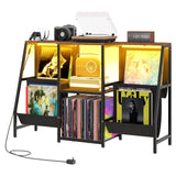 HOOBRO 4-Tier AV Media Stand with LED Light, Media Shelf Cabinet, Wooden Stereo Cabinet for Record Player, Entertainment Center, Game Console, Vinyl Record Storage, Rustic Brown BF114DCJ01 HOOBRO