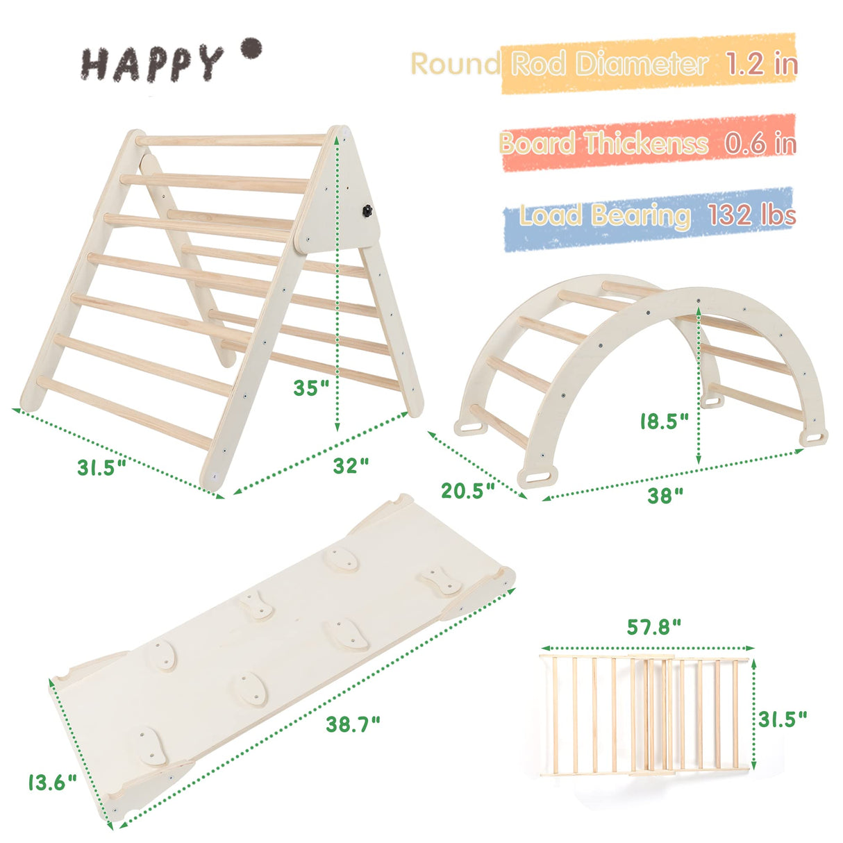 FOOWIN Pikler Triangle Set Climber 8 in 1，Toddler Climbing Toys with Ramp & Arch & Mat Montessori Climbing Set，Wooden Climbing Toys with Ramp for Kids FOOWIN