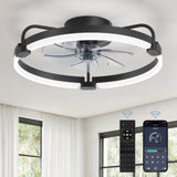 LEDIARY Ceiling Fans with Lights and Remote, 20'' Low Profile Ceiling Fan with Light, 3000-6000K Dimmable Fandelier LED Fan Light, 6 Wind Speeds, Black Modern Flush Mount Ceiling Fan for Bedroom LEDIARY