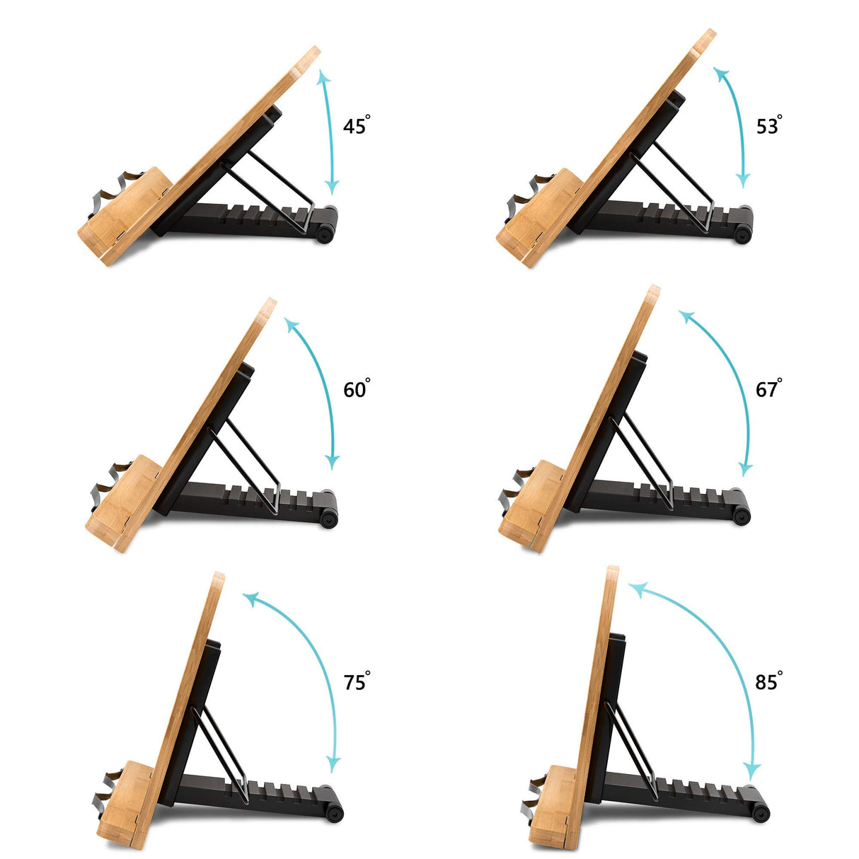 Readaeer Bamboo Book Stand, Large Book Holder with 6 Adjustable Height, Foldable Cookbook Stand Desktop Document Holder for Kitchen & Office (13.4 x 9.3 Inch) READAEER