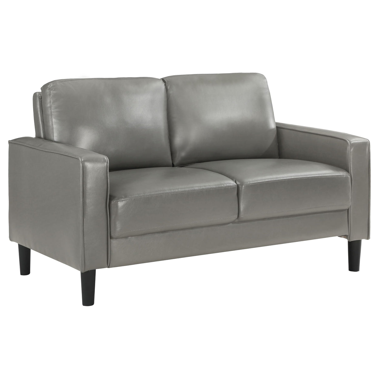 Coaster Home Furnishings - Ruth - Faux Leather - Upholstered Loveseat with Track Arms, Foam-Filled Cushions, and Straight Tapered Legs - Living Room - Gray - 508366 Coaster Fine Furniture