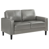 Coaster Home Furnishings - Ruth - Faux Leather - Upholstered Loveseat with Track Arms, Foam-Filled Cushions, and Straight Tapered Legs - Living Room - Gray - 508366 Coaster Fine Furniture