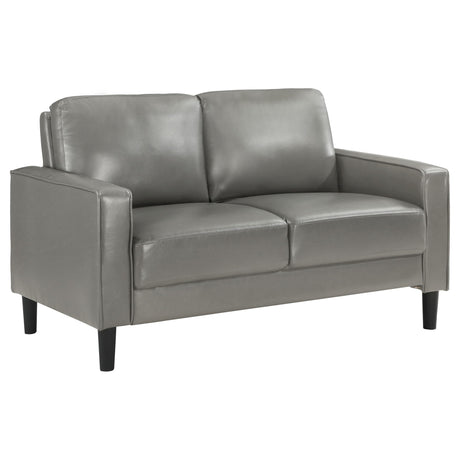 Coaster Home Furnishings - Ruth - Faux Leather - Upholstered Loveseat with Track Arms, Foam-Filled Cushions, and Straight Tapered Legs - Living Room - Gray - 508366 Coaster Fine Furniture