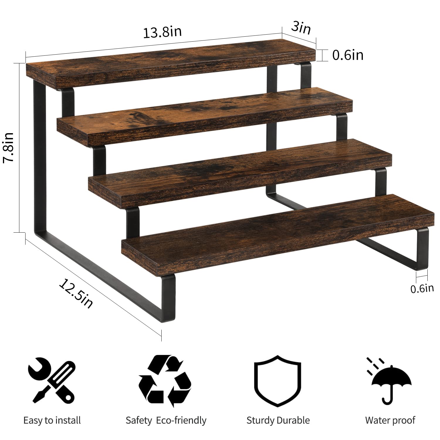 YINMIT Wooden Display Riser Stand, Tiered Perfume and Cologne Organizer Stand, 4 Tier Spice Rack Organizer, Rustic Display Shelf for Candles (4 Tier) - WoodArtSupply