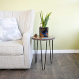 WELLAND Side Table Reclaimed Wood, Round Hairpin Leg End Table, Night Stand, Recycled Boat Wood, 20" Tall WELLAND