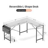 L Shaped Desk Gaming Computer 50 Inch Reversible Corner Table PC Work Table for Writing Study Student with Wood Tabletop Metal Frame CPU Stand Side Bag for Home Office Small Place Simple Deluxe