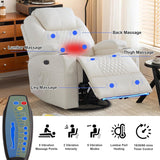 IBTKIG Power Swivel Rocker Recliner Chair with Massage and Heat/LED Lights/USB and Type-C Ports/Infinite Position/Cup Holder, Electric Glider Reclining Sofa for Nursery Living Room (1, Beige) IBTKIG