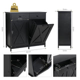 Arlopu Double Tilt Out Trash Cabinet, 20 Gallon Pet Proof Kitchen Pull Out Recycle Cabinet, Freestanding Wooden Laundry Sorter Cabinet, W/Drawer, Barn Door, for Home, Living Room, (Black) Arlopu