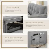3 in 1 Sleeper Sofa Couch Bed, Small Tufted Velvet Convertible Loveseat Futon Sofa w/Pullout Bed, Adjustable Backrest, Cylinder Pillows for Living Room Apartment, Easy to Assemble, Grey, 55.5" Antetek