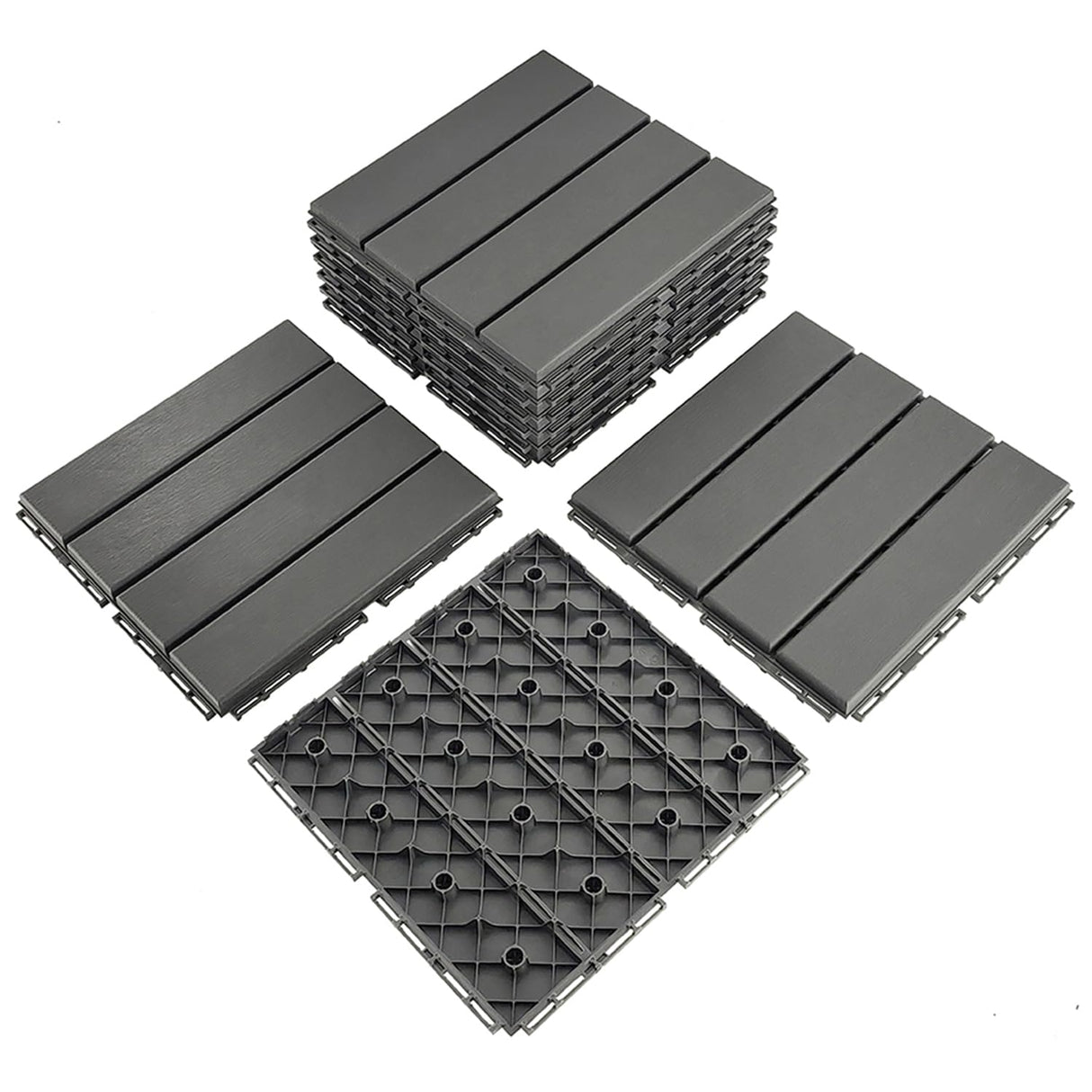 Waterproof Plastic Interlocking Deck Tiles, 9-Pack, 12"x12" | All-Weather Outdoor Flooring for Porch, Poolside, Balcony, Backyard (12''*12'', A-Darkgrey, 9) YWSHUF