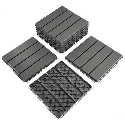 Waterproof Plastic Interlocking Deck Tiles, 9-Pack, 12"x12" | All-Weather Outdoor Flooring for Porch, Poolside, Balcony, Backyard (12''*12'', A-Darkgrey, 9)