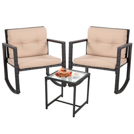 FDW Wicker Patio Furniture Outdoor Bistro Set, Rocking Chair, 3 Piece, Rattan Conversation Set for Backyard Porch Poolside Lawn with Coffee Table,Black FDW