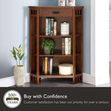 Leick Home Mantel Height Corner Bookcase with Drawer Storage, Made with Solid Wood, for Entryway, Living Rooms, Home Office, Bedroom, Mission Oak Finish, 12"D x 32"W x 50"H, Brownbronze Leick Home
