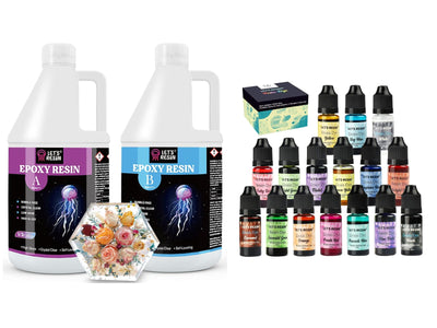 Bundle Set of LET'S RESIN 1 Gallon Epoxy Resin and 16 Colors Tranluent Epoxy Resin Dye