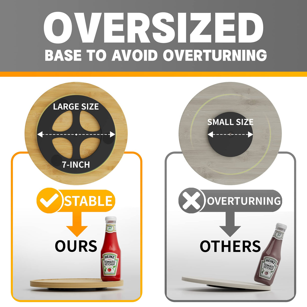 Lazy Susan Organizer Homerays 9 Inch Non-Skid Bamboo Lazy Susan for Kitchen Rotating Spice Rack for Kitchen Cabinet, Wood Turntable for Kitchen Countertop Organizer Homerays