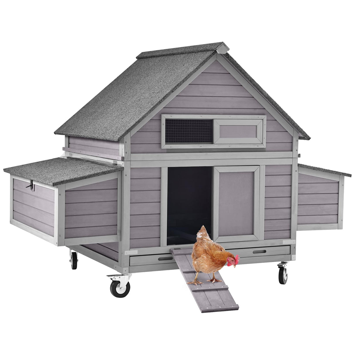 Aivituvin Chicken Coop with Wheels Outdoor Poultry Cage with Two Nesting Boxes 19ft² Wooden Hen House Aivituvin