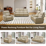 GEBADOL Power Recliner Sofa Set for Living Room,Khaki Leather Reclining Sofas with USB Port,Leather Couch with Power Recliner for Living Room/Apartment/Office GEBADOL