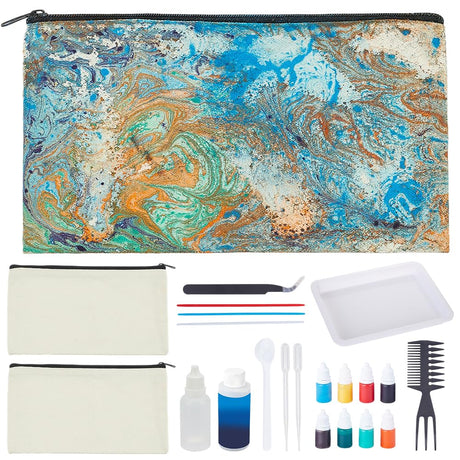 WEBEEDY DIY Water Marble Painting Kit for Adults 2 Sets DIY Cosmetic Bag Marbling Paint Art Kit with Instruction for Beginners Creative Arts Marbling Paint Kits Christmas Halloween Holiday Gift WEBEEDY