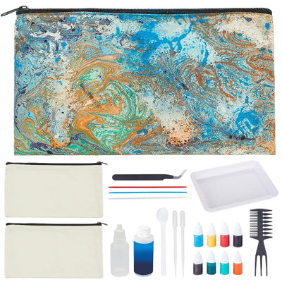 WEBEEDY DIY Water Marble Painting Kit for Adults 2 Sets DIY Cosmetic Bag Marbling Paint Art Kit with Instruction for Beginners Creative Arts Marbling Paint Kits Christmas Halloween Holiday Gift