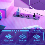 Gaming Computer Desk with Power Outlets, Gaming Desk with Hutch and LED Lights, Reversible PC Gaming Desk with Pegboard, Carbon Fiber Pink, 47" armocity