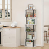 Gadroad 5-Tier Bookshelf, Narrow S-Shaped Geometric Bookcase, Wood Decorative Storage Shelving, Modern Freestanding Display Shelves, Book Shelf Unit for Living Room Bedroom Home Office, White Gadroad