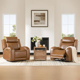 CHITA Genuine Leather Recliner Chair for Adults with Adjustable Power Headrest, Lay Flat Power Recliner with Slide-Out Cupholders & USB/Type-C Ports, Living Room Chair, Saddle CHITA