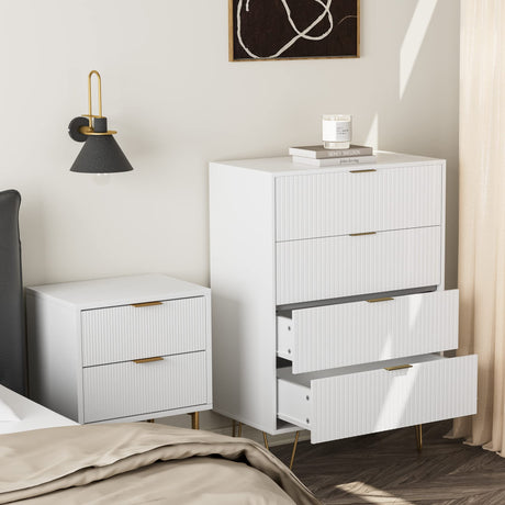 Masupu 4 Drawer Dresser, Drawer Chest, Tall Storage Chest Cabinet Organizer Unit with Metal Legs, Small Dresser for Bedroom, Living Room, Closet, Hallway White Stripe Masupu