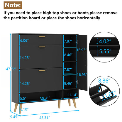 Gyfimoie Shoe Rack Cabinet, Free Standing Shoes Storage Organizer Cabinet with 2 Flip Drawers, Entryway Narrow Shoe Rack Storage with Doors for Entryway