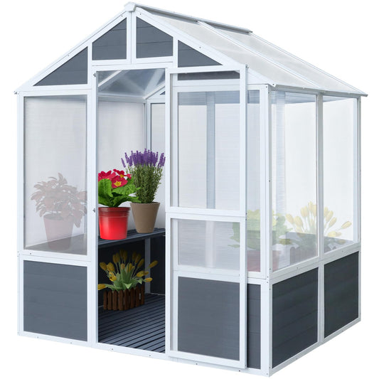 LTMEUTY 6' x 4' Polycarbonate Greenhouse, Outdoor Walk-in Green House kit with Wooden Frame, Hobby Greenhouse with Lockable Door, Sunroom Hot House for Patio Backyard Lawn Garden