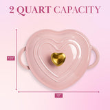 Paris Hilton Enameled Cast Iron Dutch Oven Heart-Shaped Pot with Lid, Dual Handles, Works on All Stovetops, Oven Safe to 500°F, 2-Quart, Pink Paris Hilton