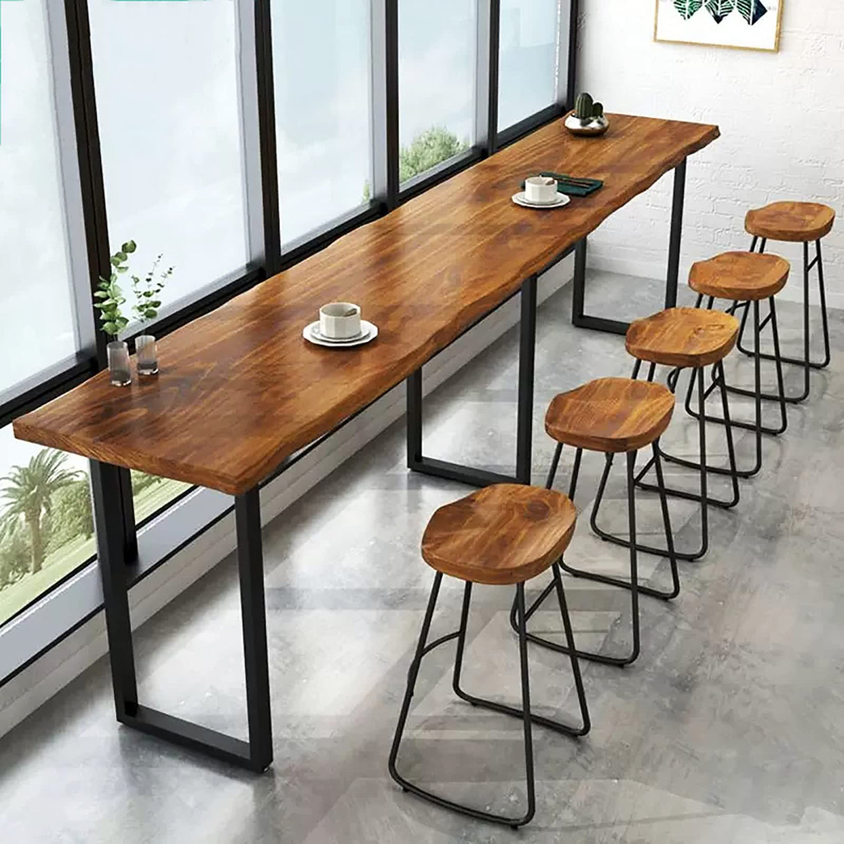 QQXX Industrial Rectangular Bar Height Table with Solid Wood Top – Stylish Brown Design for Home and Business Use QQXX