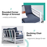 Patiorama Aluminum Patio Furniture Set, 4 PCS Modern Patio Conversation Set, All Weather White Outdoor Sectional Sofa Set w/Table, 3-Seater Sofa, Superior Olefin Cushion, Garden-Blue Cushion Patiorama