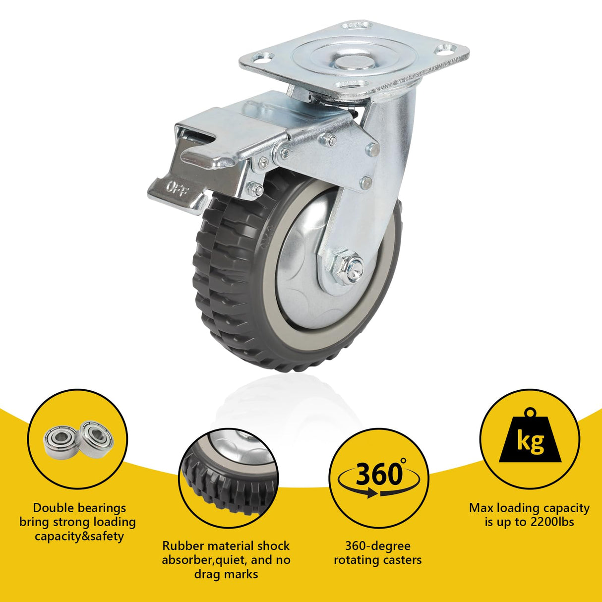 8 Inch Caster Wheels Set of 4 Heavy Duty Casters, 2X Swivel with Brake Locking,2X Swivel Without Brake Locking Top Plate Casters for Workbench,Cart,Furniture uyoyous