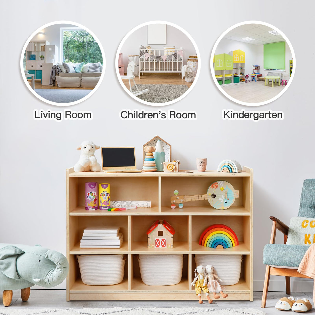 Montessori 8-Section Wooden Toy Organizer and Storage Cabinet for Kids Room OOOK