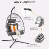 Hipicute Egg Chair with Stand,Patio Rattan Wicker Hanging Swing Egg Chair Hammock Chair for Bedroom Porch Garden,Thickened Aluminum Alloy Steel Frame and UV Resistant Cushion,350LBS Capacity Hipicute