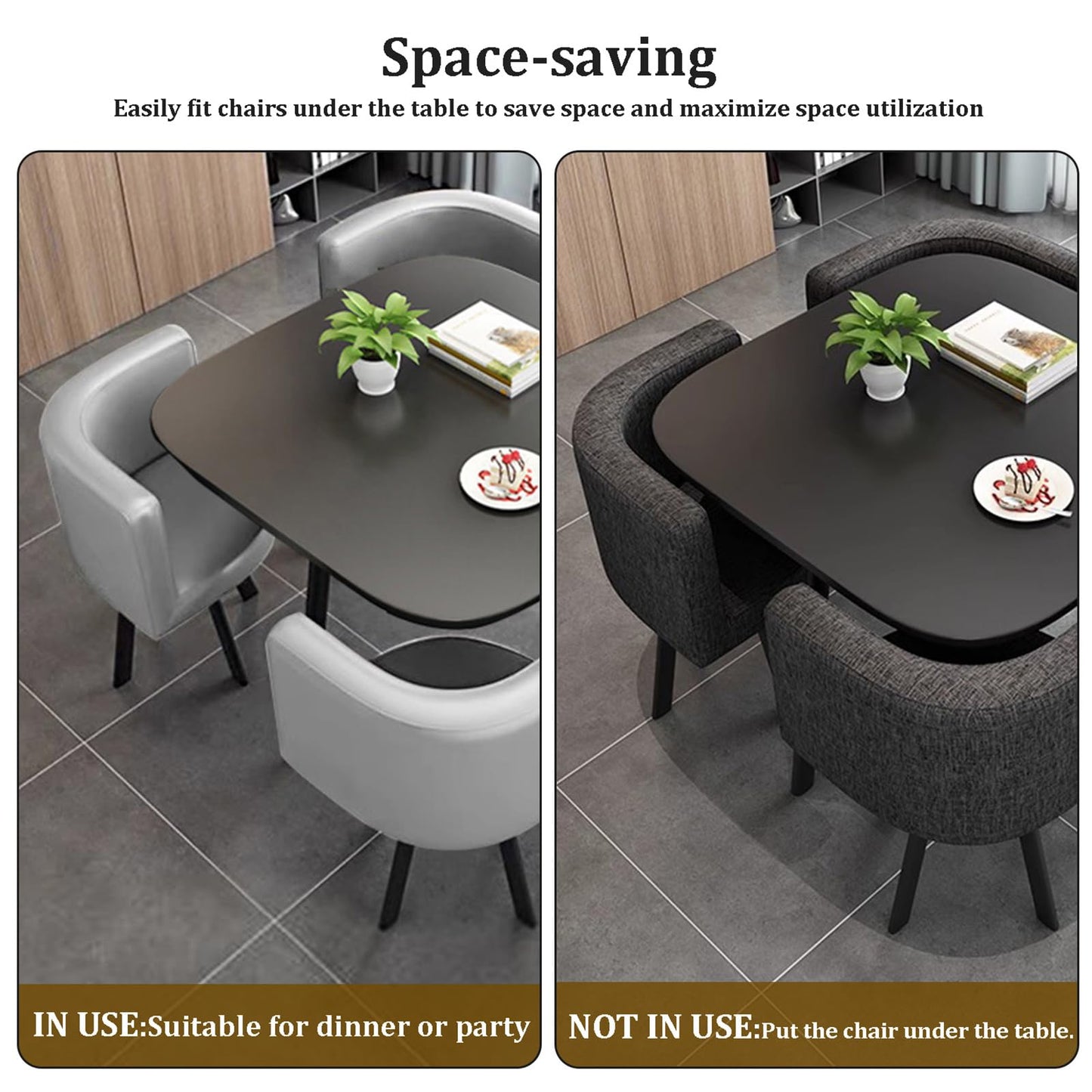 Topjia 5-Piece Modern Square Dining Table Set with 4 Chairs in Grey