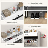 OneBlis Shoe Cabinet with 2 Flip Drawers, Freestanding Shoe Cabinet Organizer with Metal Legs, Wood Shoe Storage Cabinet for Entryway, Narrow Shoe Rack, White OneBlis