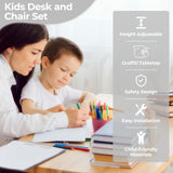 DOREROOM Kids Desk and Chair Set, Multi-Activity Children Study Table and Chair Set with Bookshelf for Home/Classrom, Height Adjustable, Graffiti Desktop, Removable Storage Rack for Toddler Ages 3-12 DOREROOM