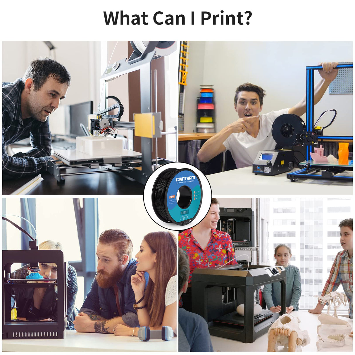 GIANTARM TPU Filament 1.75mm Flexible Soft 3D Printer Consumables Black,95A 1kg Spool (2.2 lbs.), Dimensional Accuracy +/- 0.05 mm GIANTARM